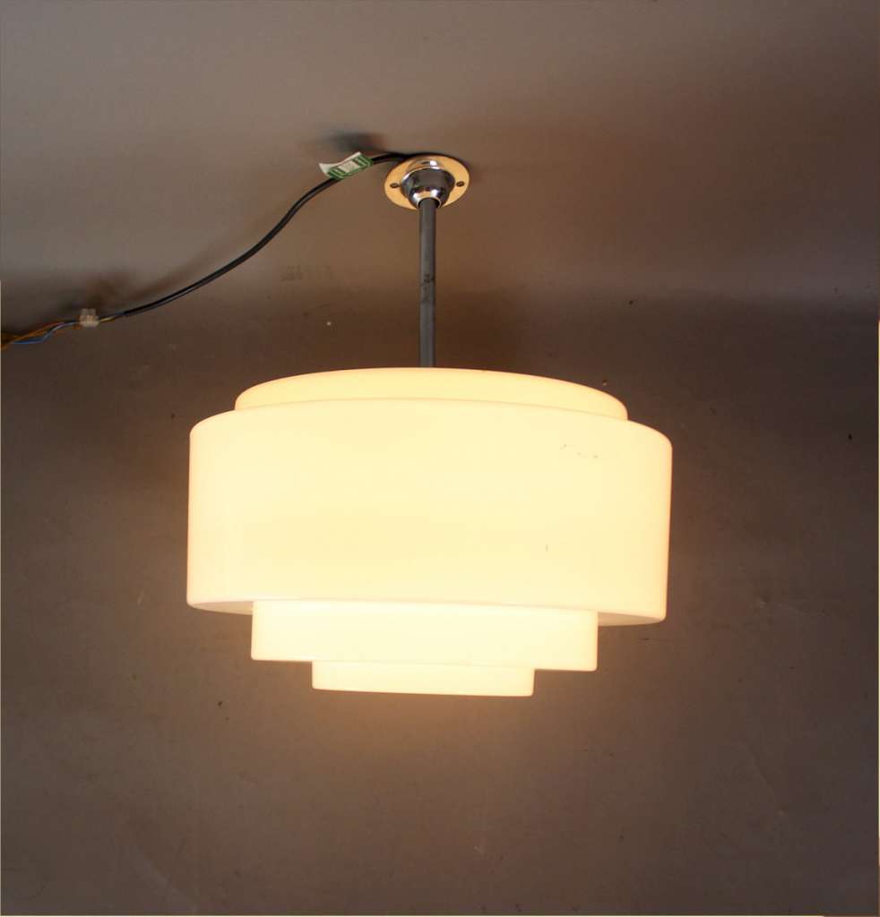 Art Deco Modernist chrome and stepped opaline lamp shade