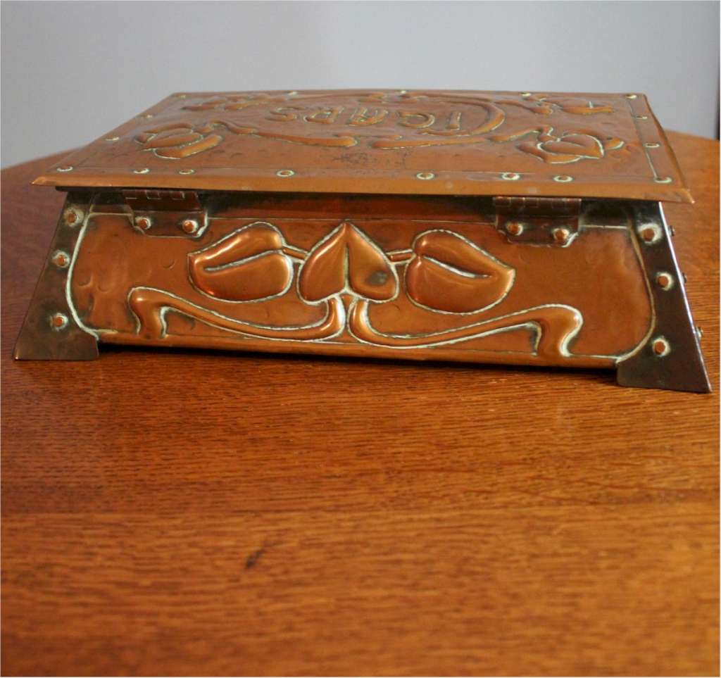 Arts and Crafts copper cigar box