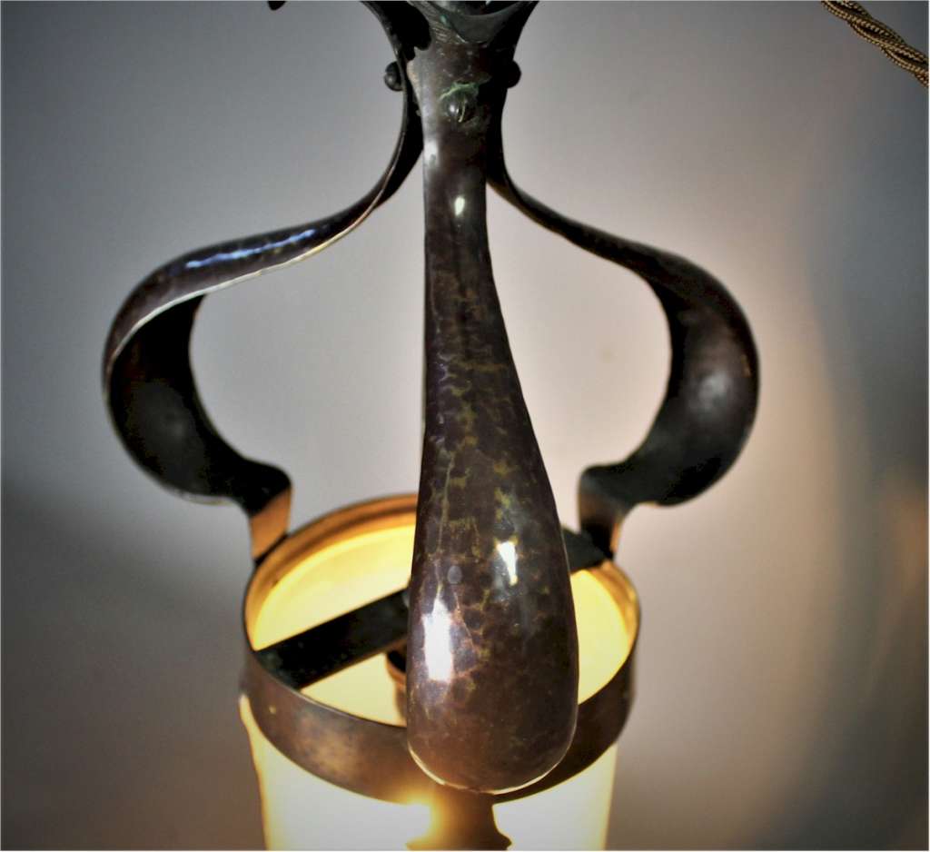 Arts and Crafts copper and opaline lantern.