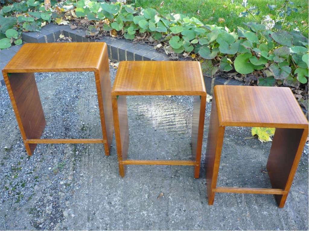  Small nest of figured walnut tables probably by Heals
