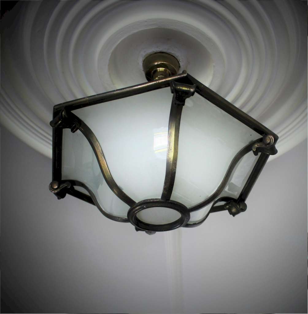 Art Deco bronze and frosted glass ceiling light