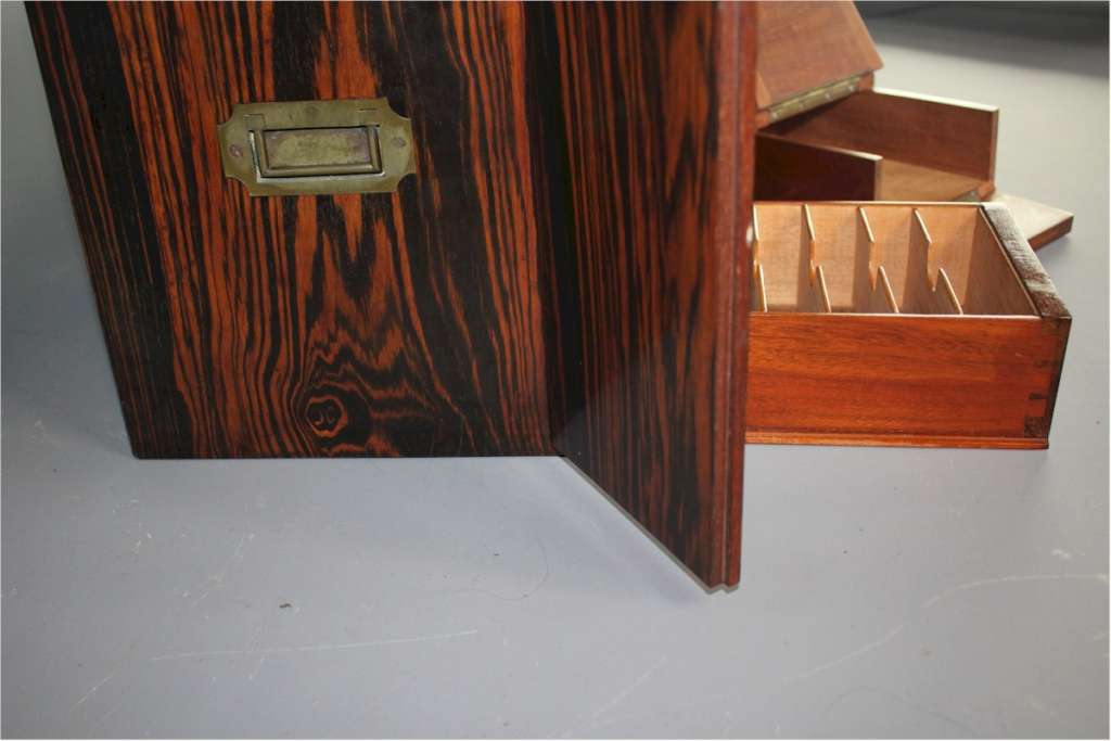 Victorian table top cabinet in Calamander veneer Bramah locks