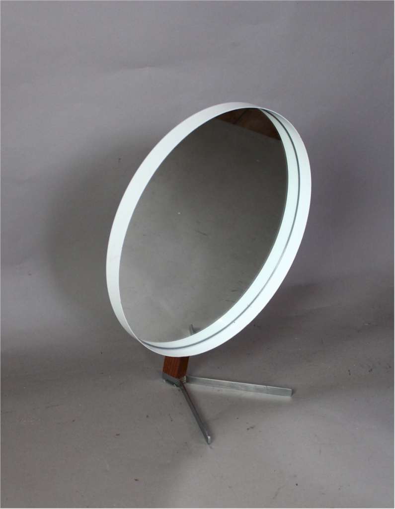 Vanity / dressing table adjustable mirror in teak and painted steel. Produced by Durlston Ltd