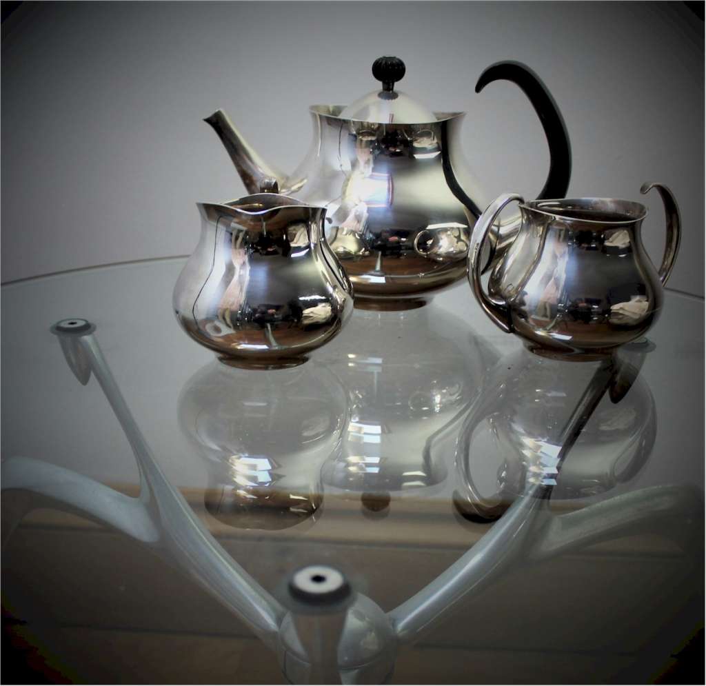 Silver plated tea set designed by Eric Clements for Elkington & Co.