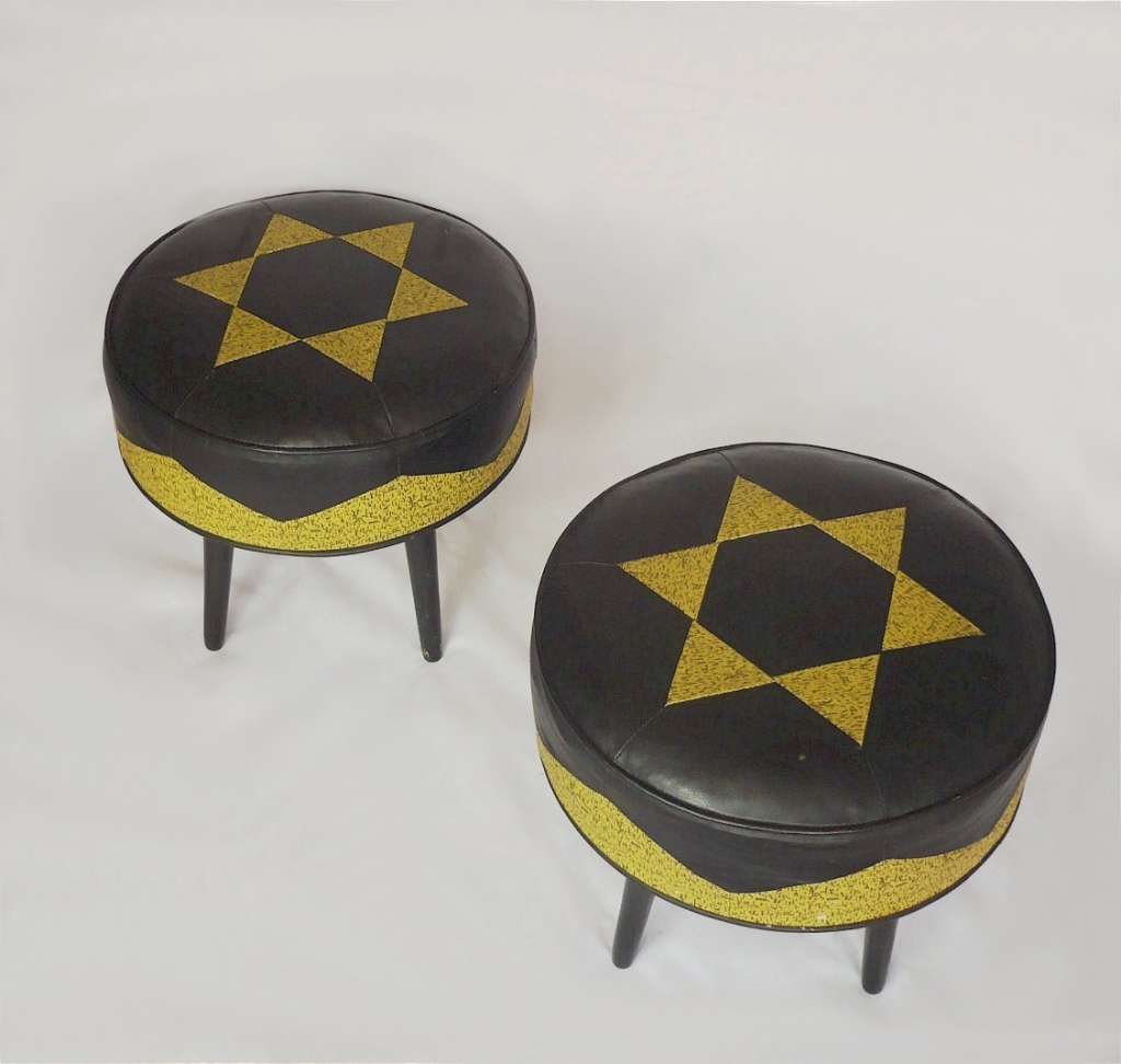  Pair of Mid Century leather stools
