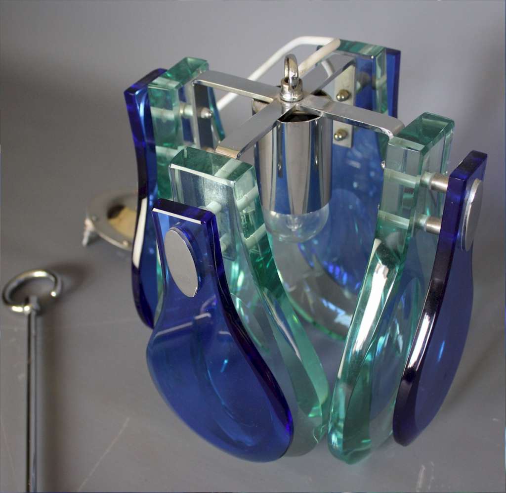 Fontana Arte Mid Century Modern Steel And Glass Pendant