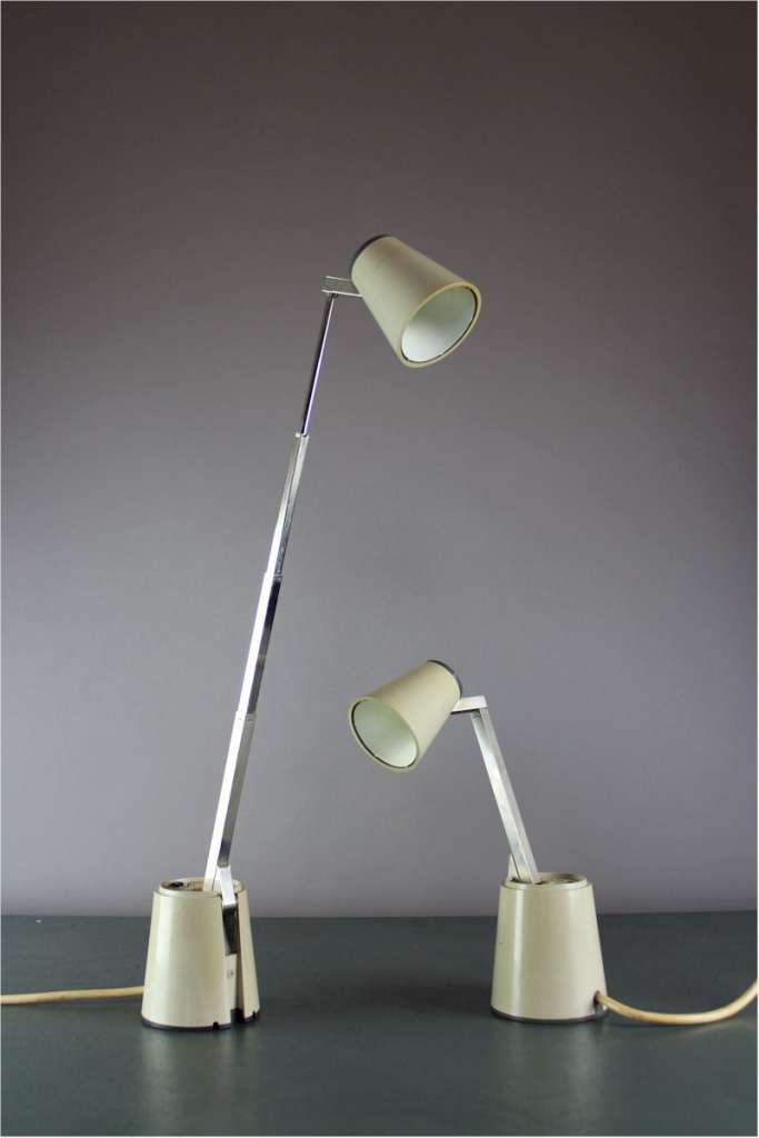 Vintage pair of Lampette collapsible reading / bedside lamps in cream finish , made in Germany