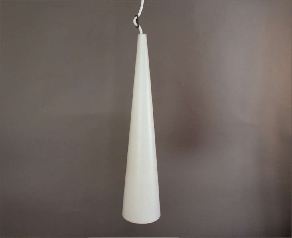 1950's white conical glass pendant lamp