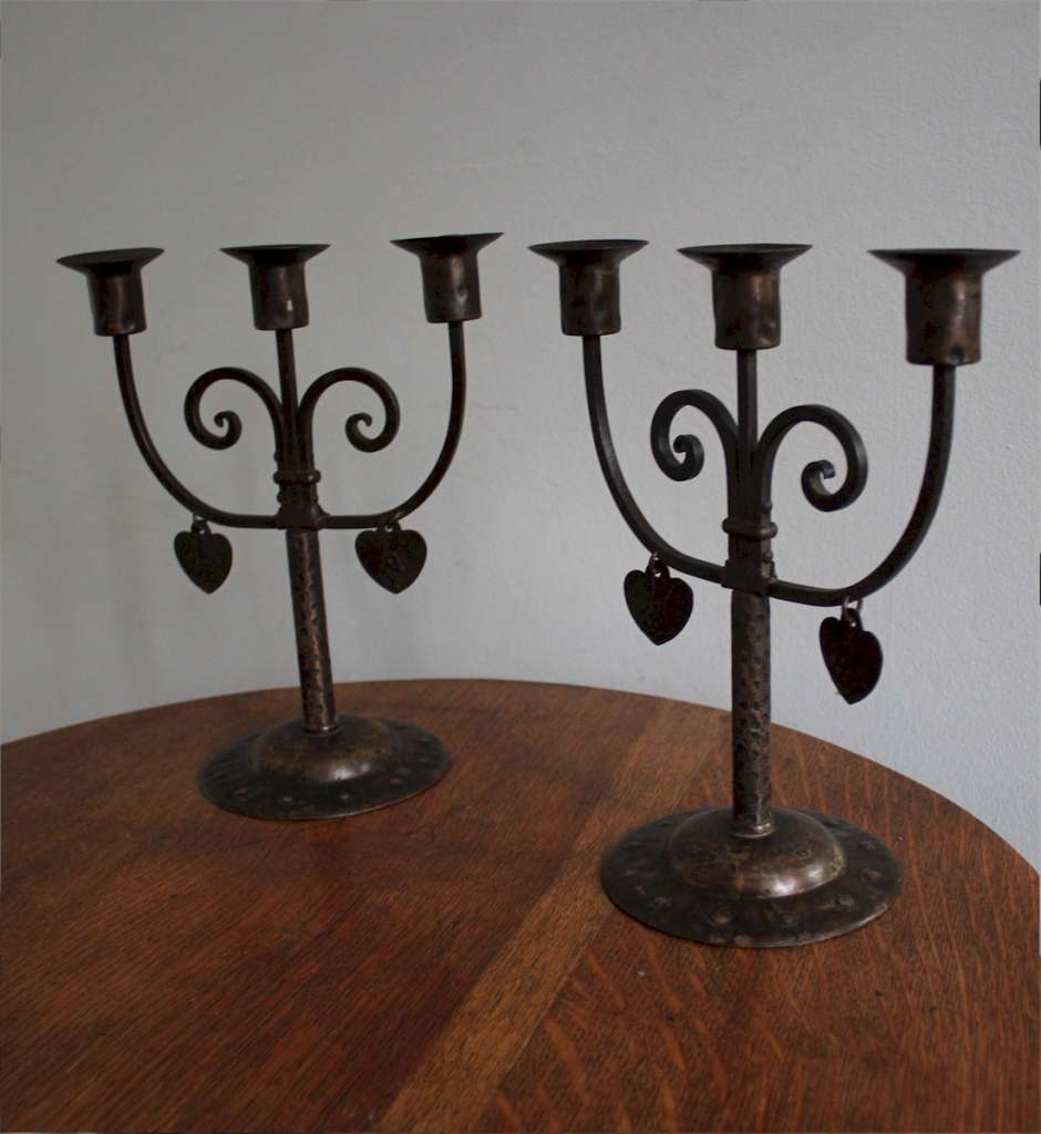 Pair of Goberg arts and crafts candlesticks