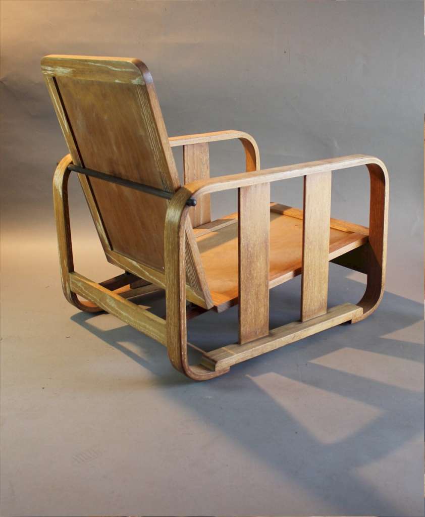 1930's Heals limed oak bentwood lounge chair