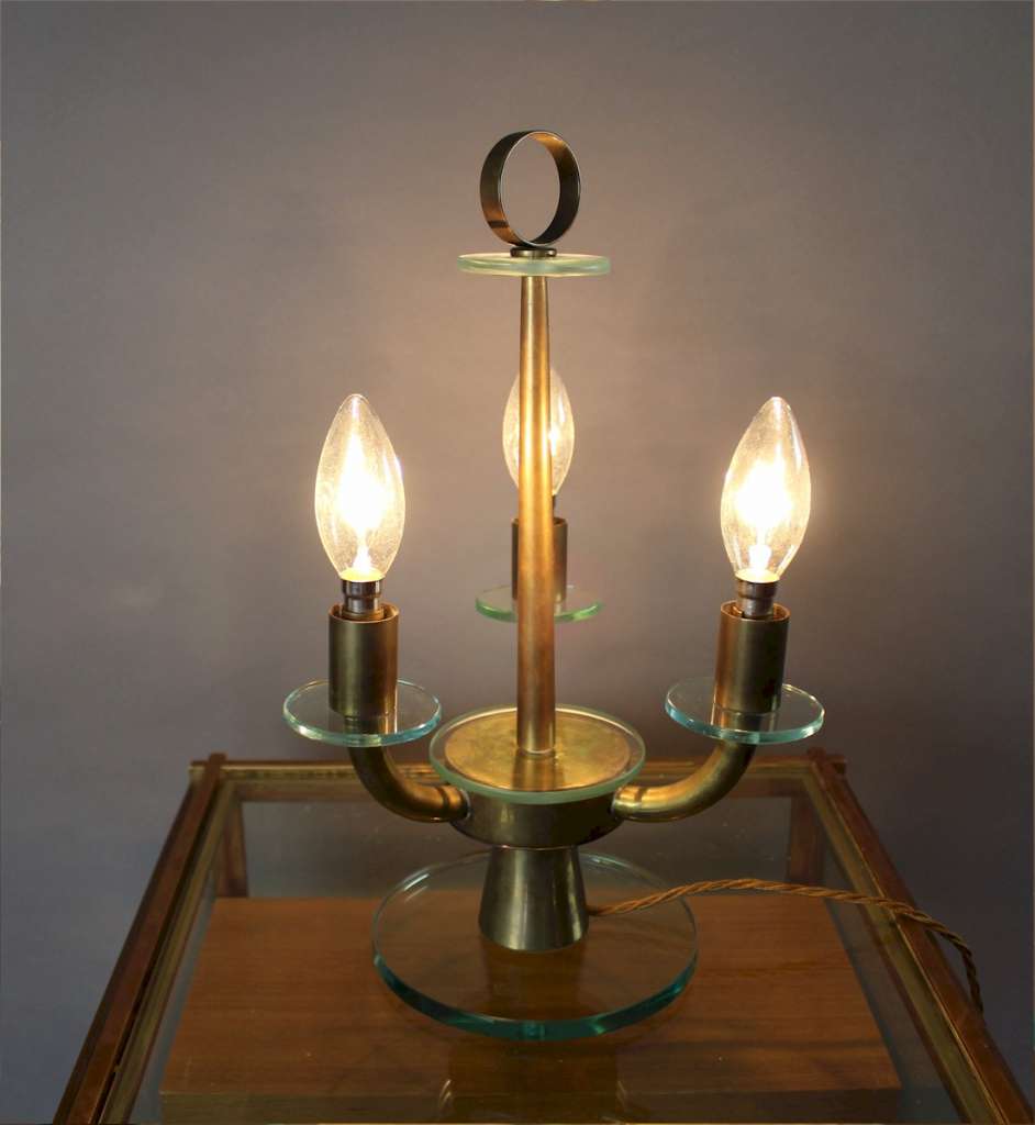 Italian 1950's glass and brass table lamp