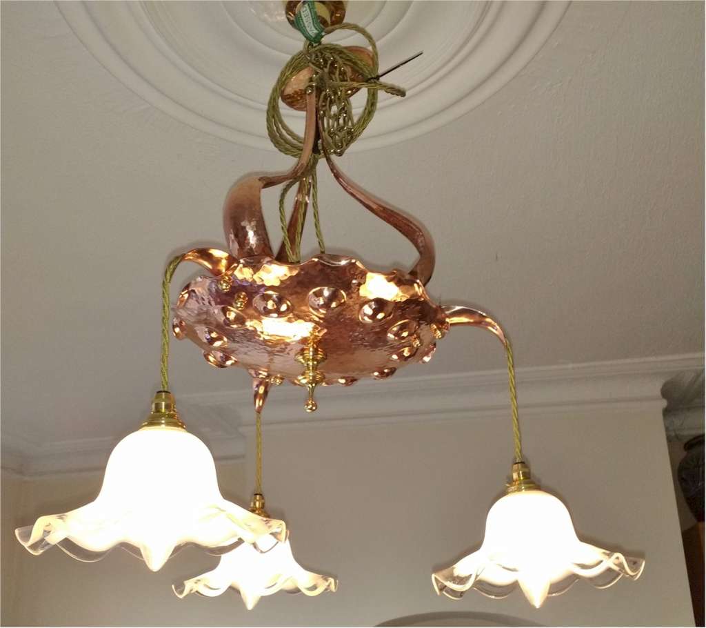 Arts and crafts ceiling light in polished copper and brass