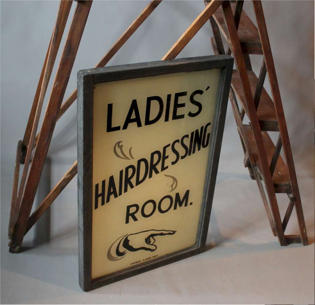 Ladies Hairdressing Room white opaline glass sign