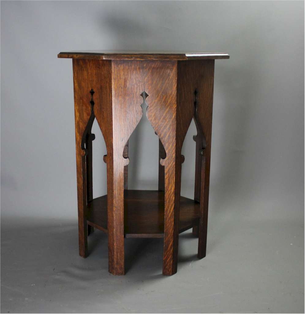 Large arts and crafts oak Moorish side table