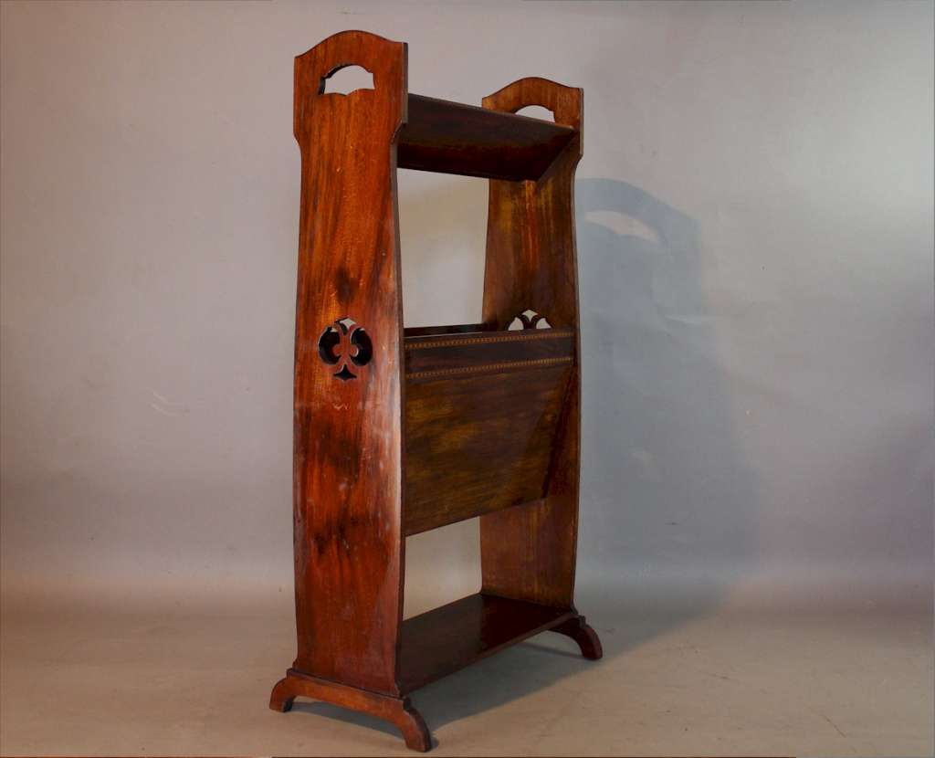 Art Nouveau mahogany book trough / magazine rack