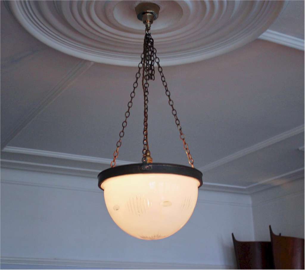 Antique cut glass opaline hanging ceiling bowl light