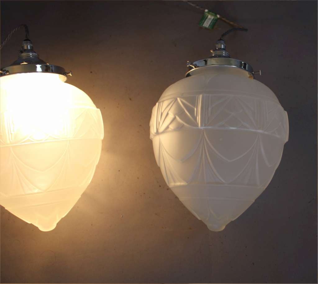 Good pair of art deco hanging lamp shades