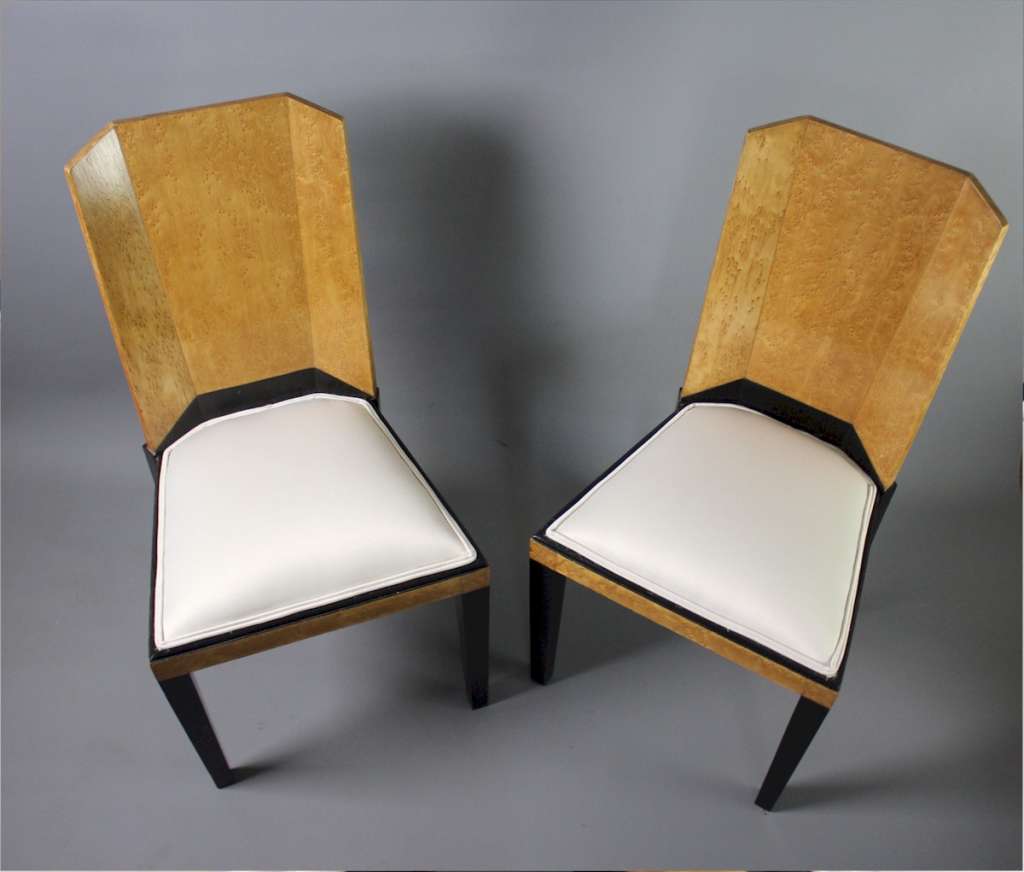 Stunning pair of art deco chairs in bird eye maple
