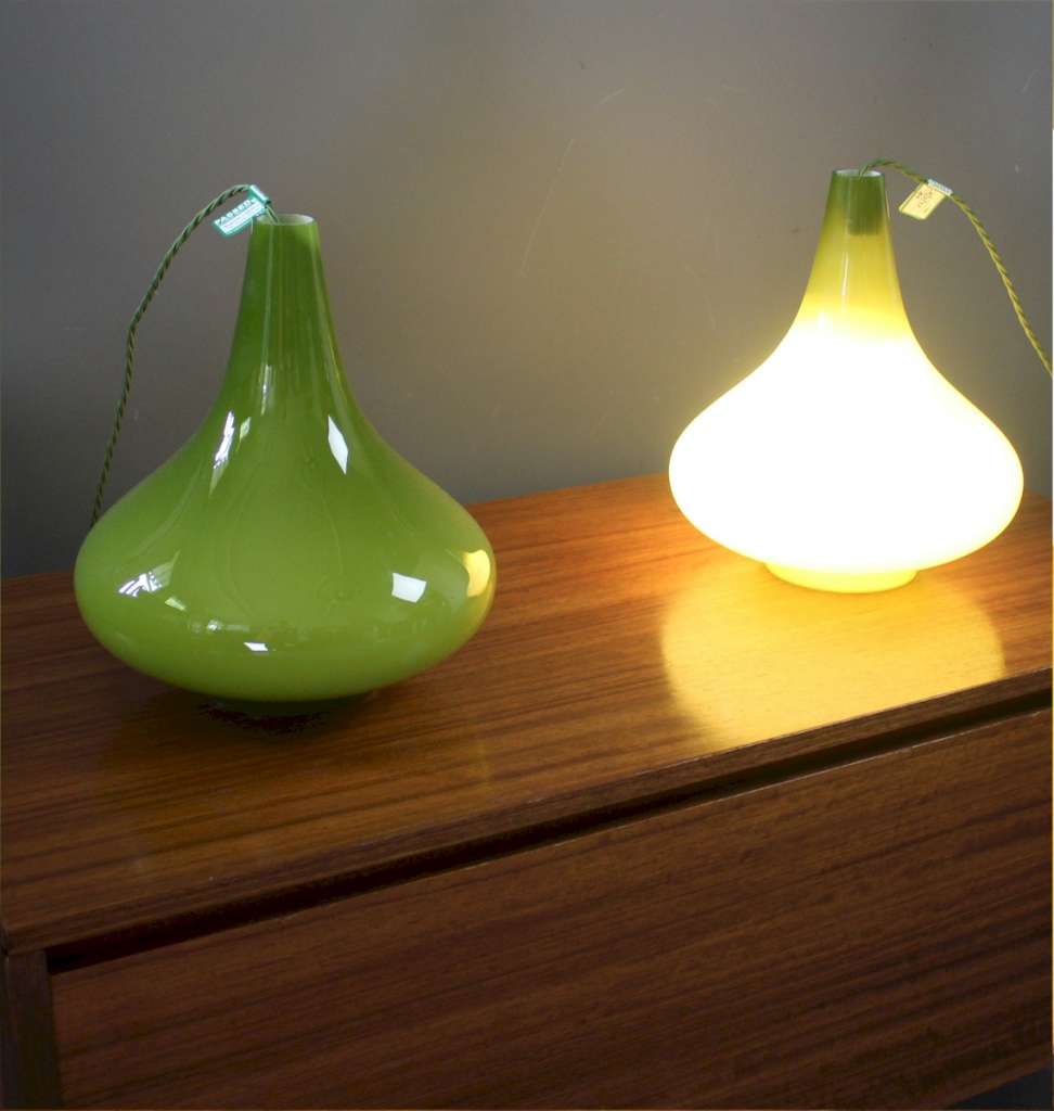 Pair of green glass pear shaped 1970's shades