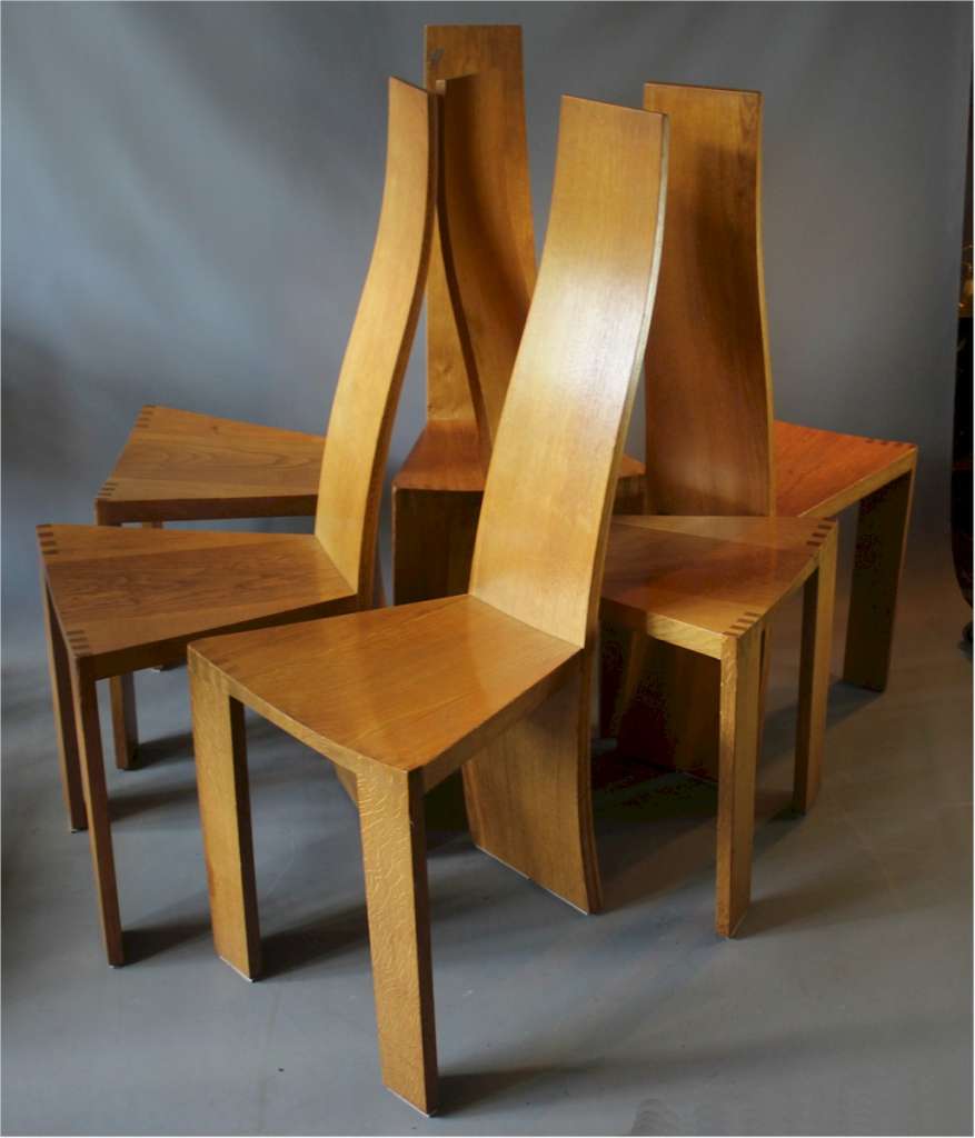 Pearl Dot set of six oak dining chairs by Robert Williams (b.1942)