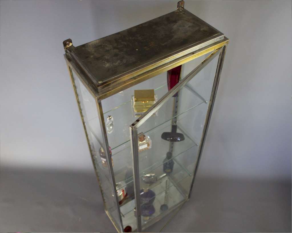 Chrome on brass Edwardian perfume display cabinet