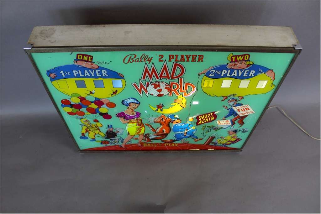 Illuminated panel from a Bally pinball machine from the Mad magazine