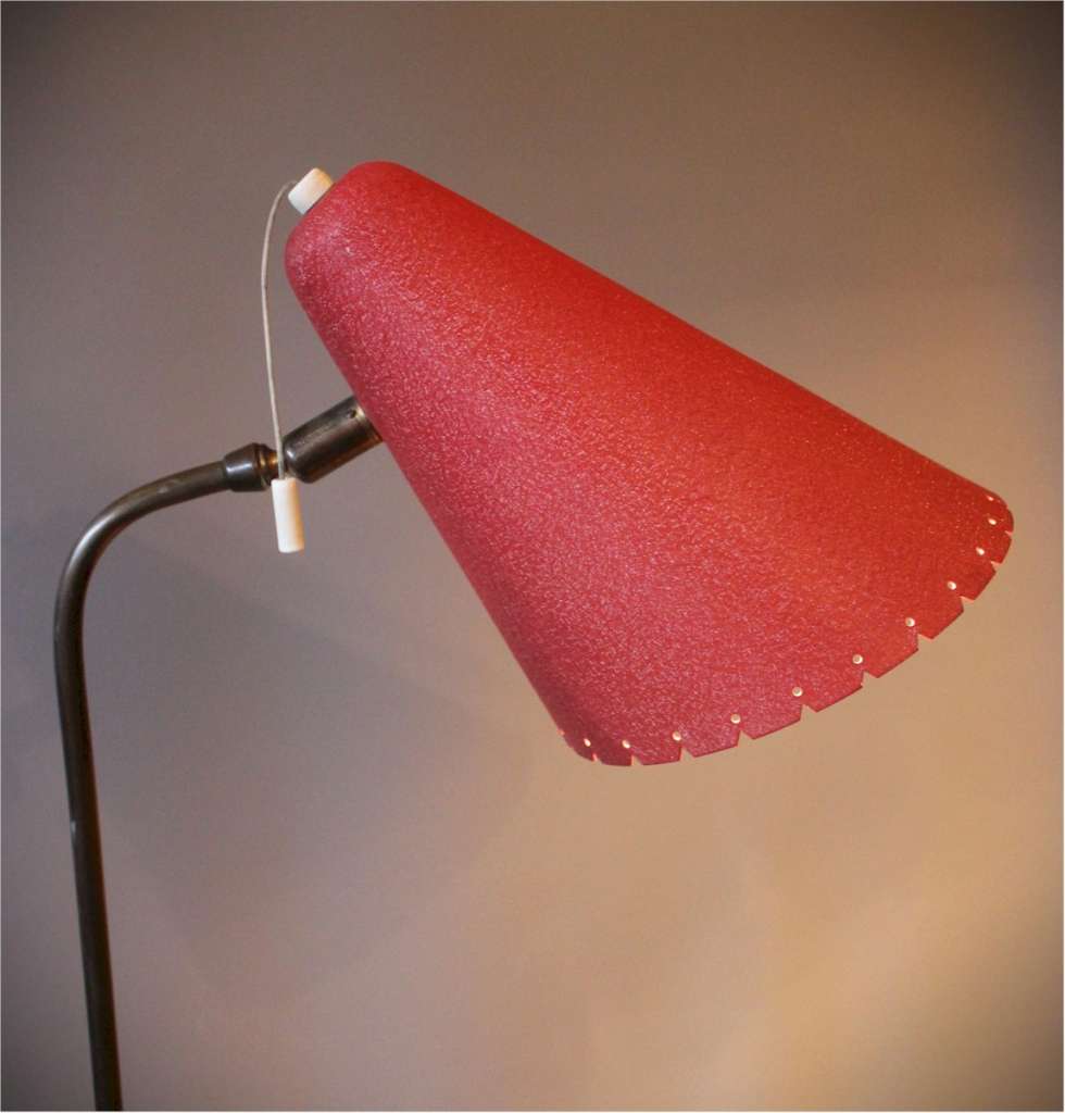1950's Floor lamp with perforated red shade