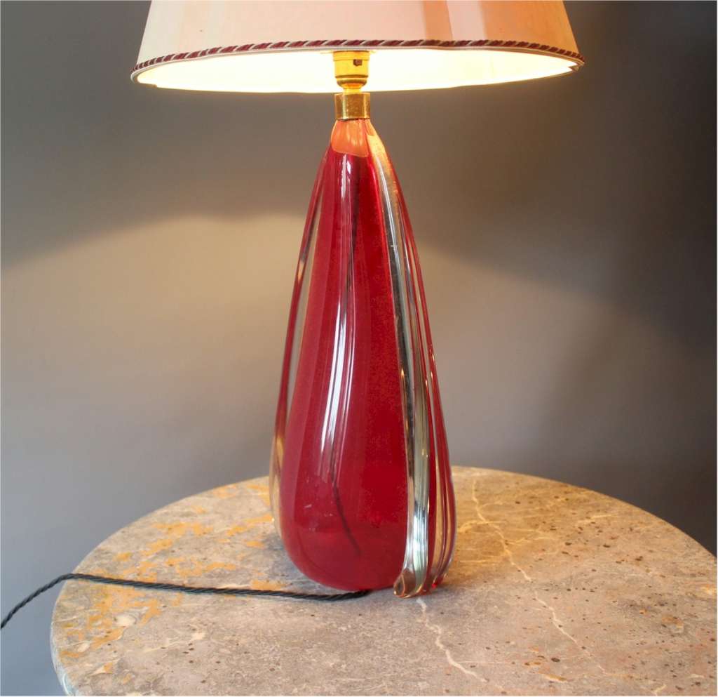 1950's red glass table lamp