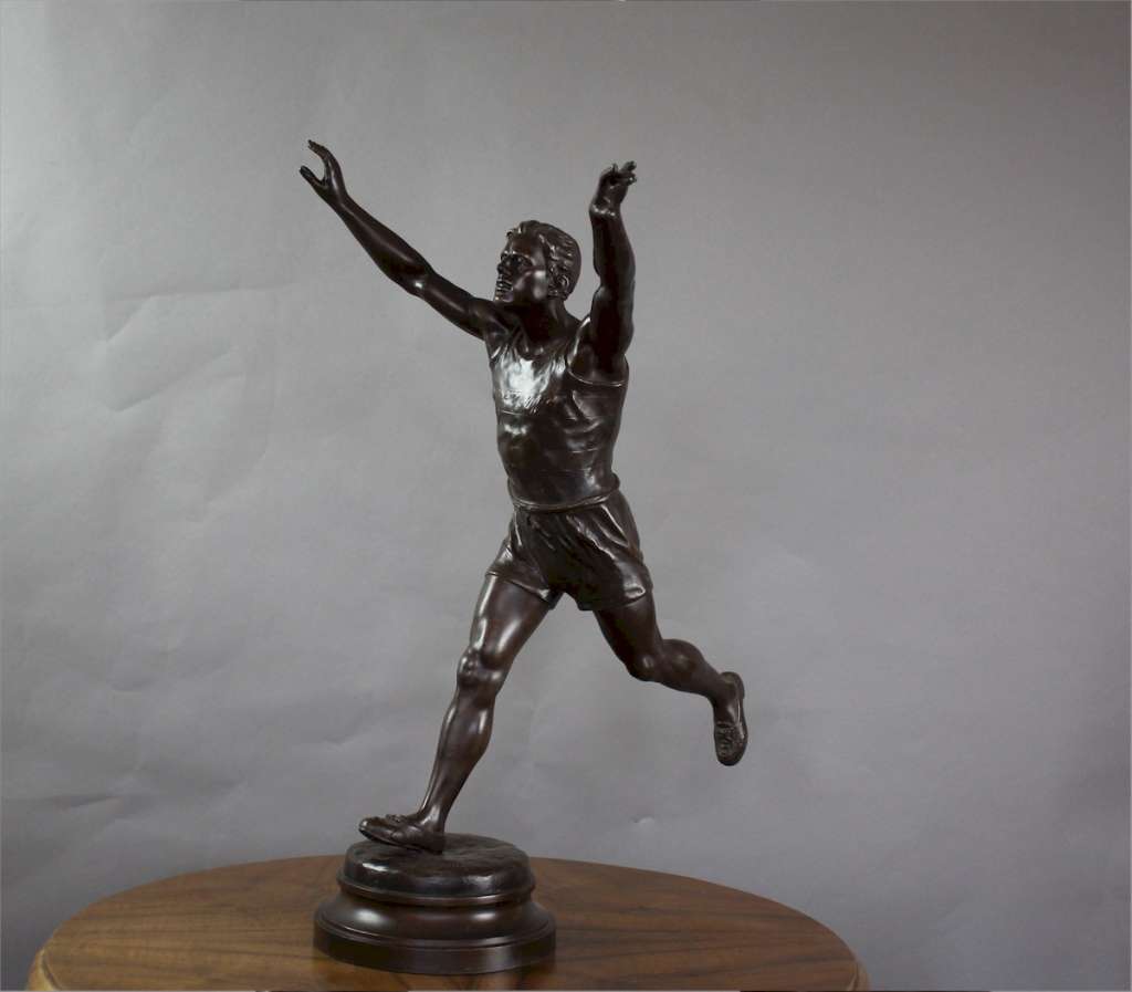 Emile Carlier spelter figure of a runner