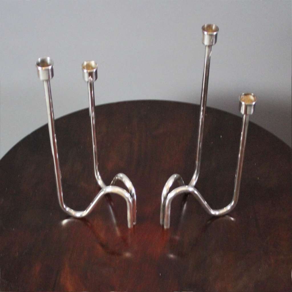 Lino Sabattini sculptural silver plated pair of candleholders