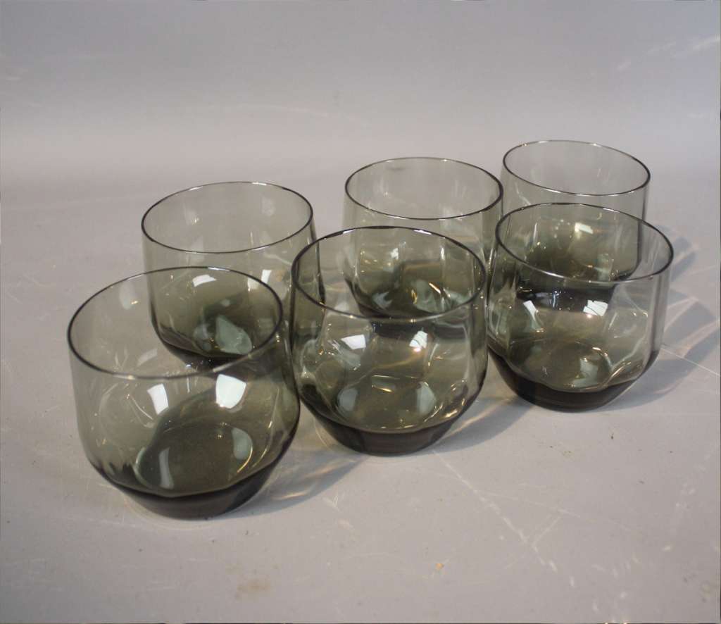 Set of six 1970's smoked glass drinking glasses