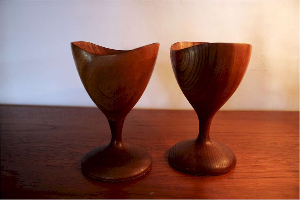 Pair of mid century teak candlesticks
