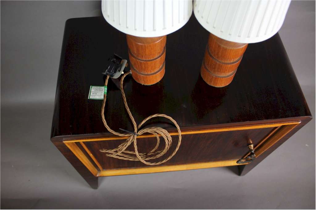 Teak mid-century pair of table lamps