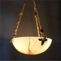 Alabaster pendant shade with rope supports