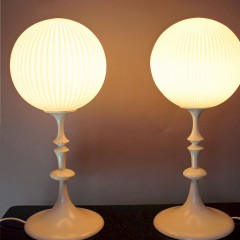 Fabulous pair of 1960's white painted turned wooden table lamps