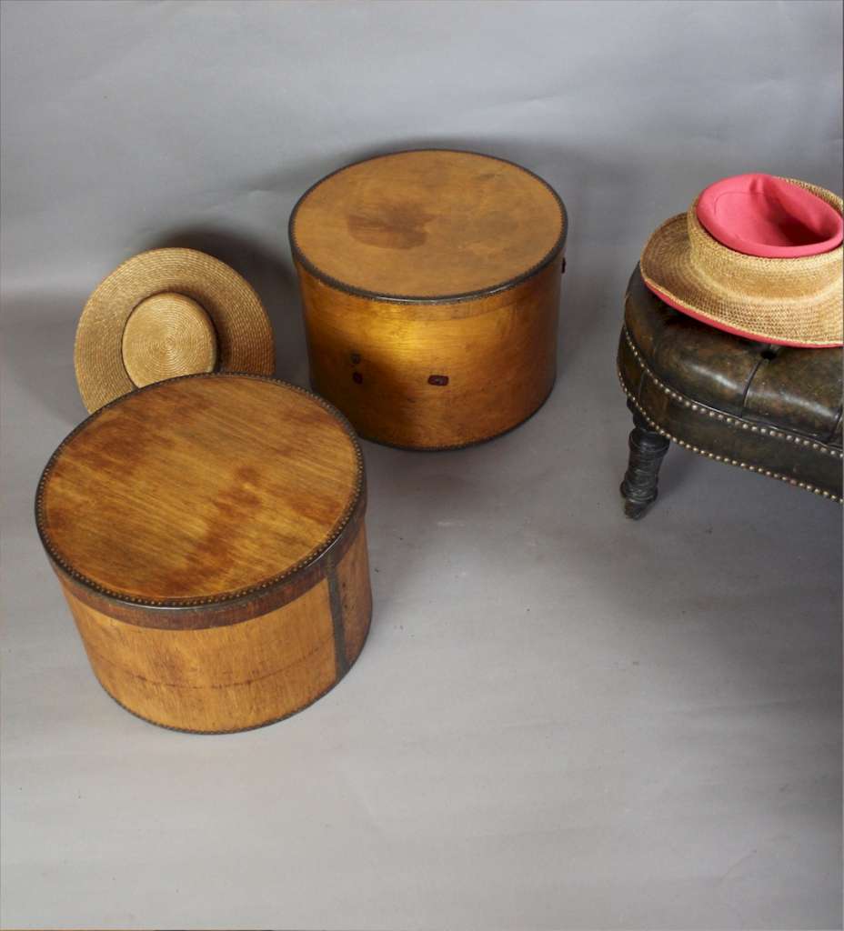 Two plywood hat boxes by Venesta