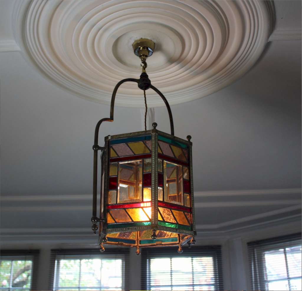 Victorian stained glass and brass lantern