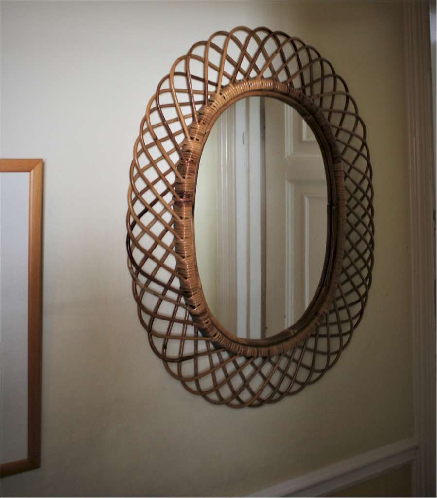 Large Mid Century Italian Bamboo Mirror,