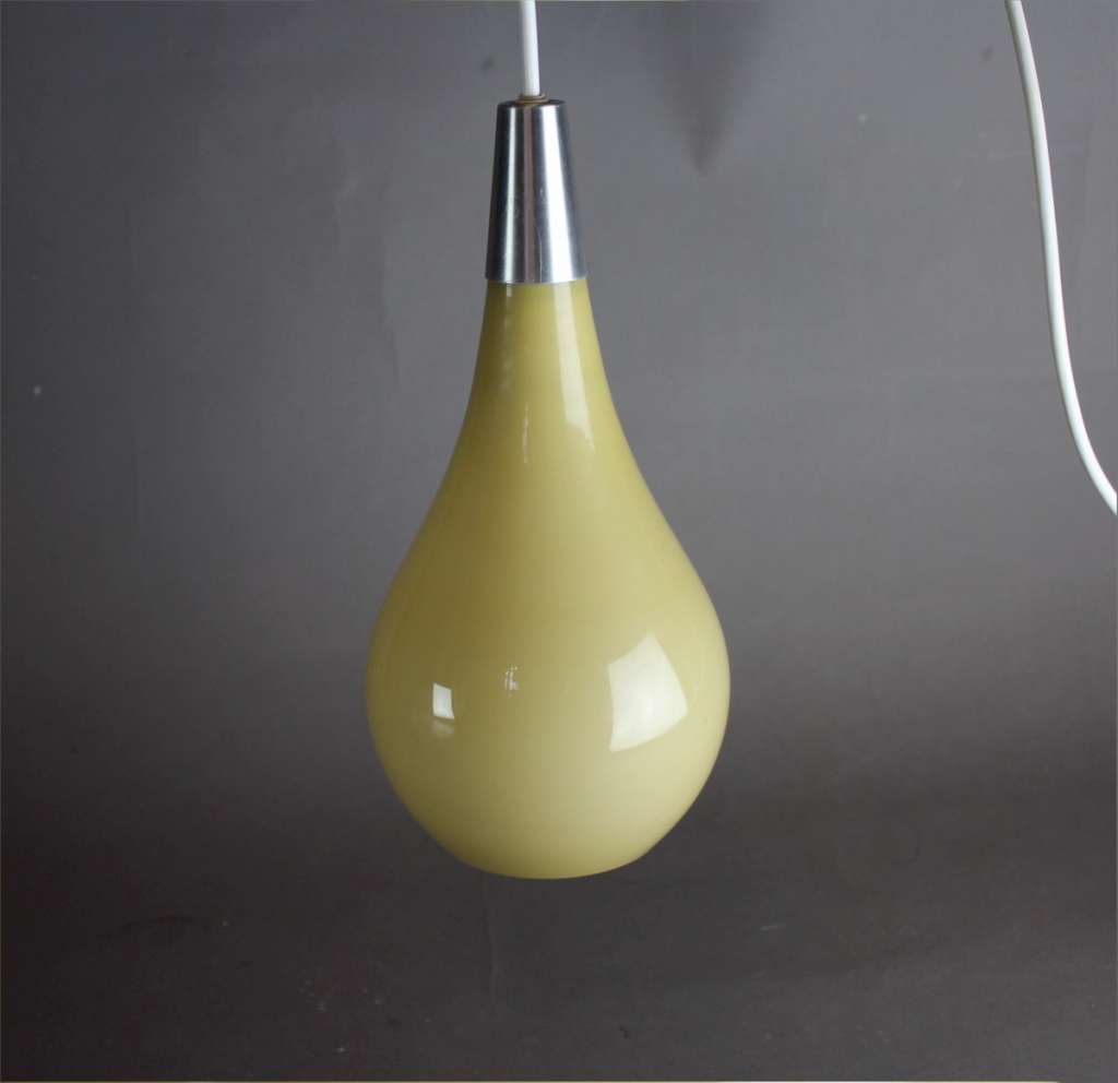 1950's yellow conical glass pendant lamp