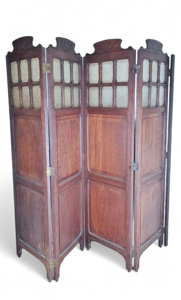 Arts and crafts 4 fold screen in oak