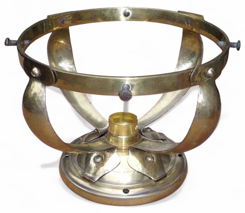 Small domed ceiling light in hammered brass