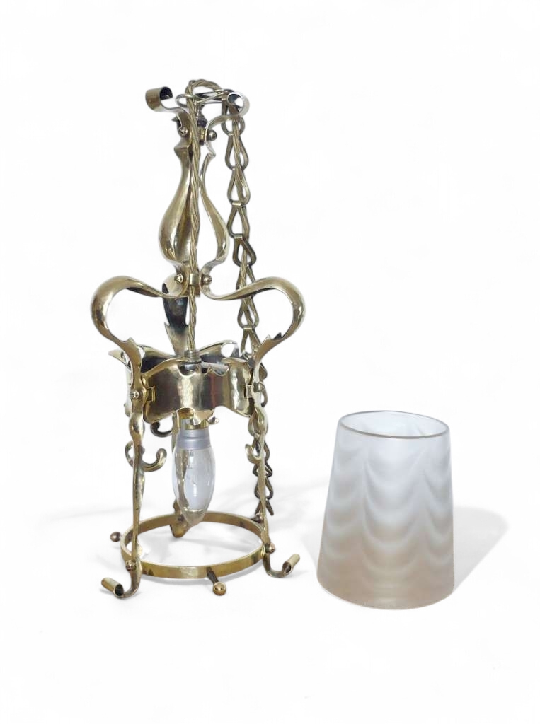 Arts and crafts ceiling light in hammered brass