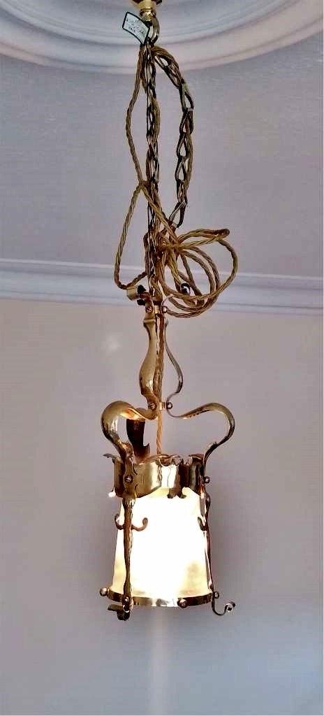 Arts and crafts ceiling light in hammered brass