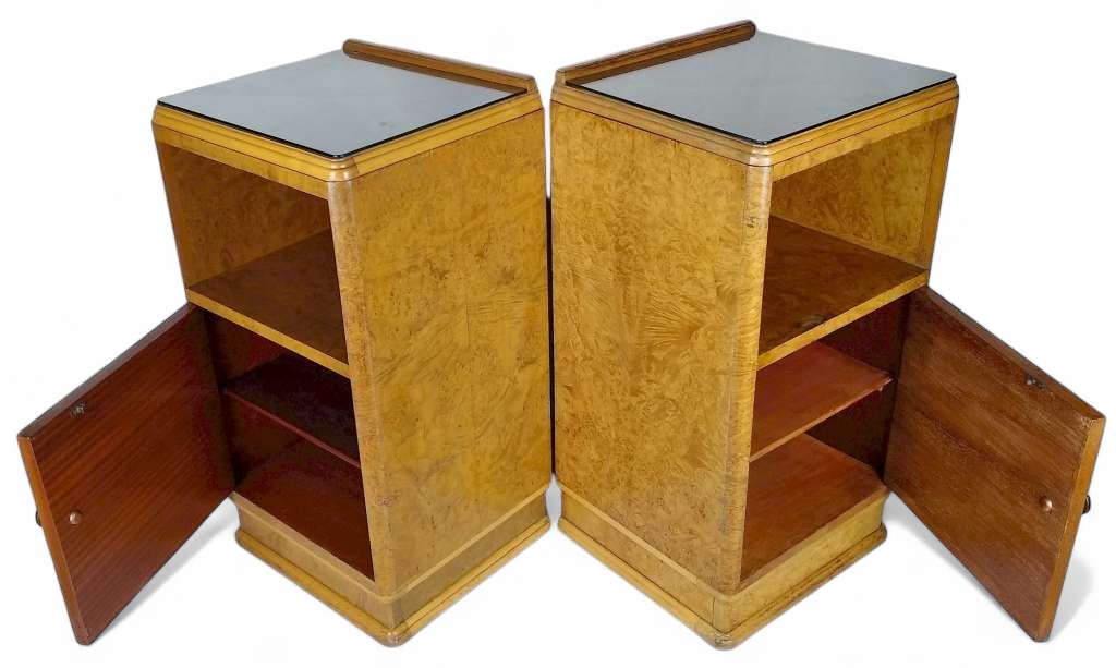 quality pair of blond art deco bedside cabinets