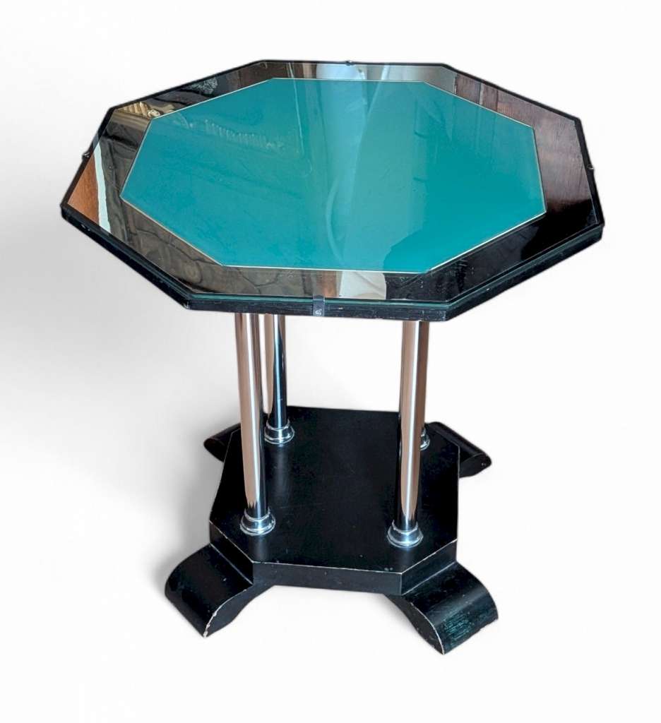 Art Deco mirrord glass and chrome side table