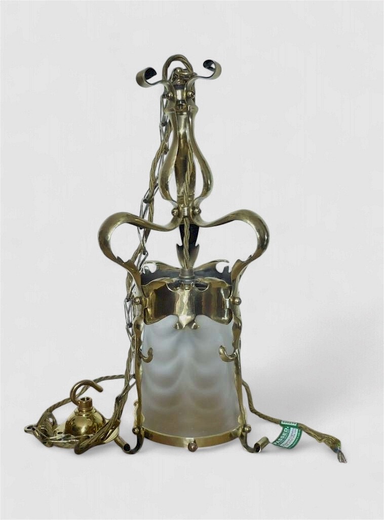 Arts and crafts ceiling light in hammered brass