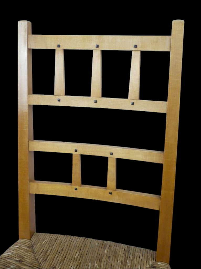 6 arts and crafts chairs , satin birch , ebony dowels