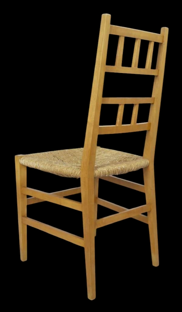 6 arts and crafts chairs , satin birch , ebony dowels