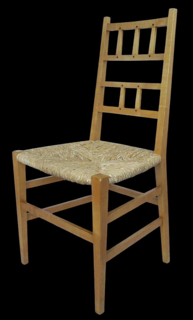 6 arts and crafts chairs , satin birch , ebony dowels