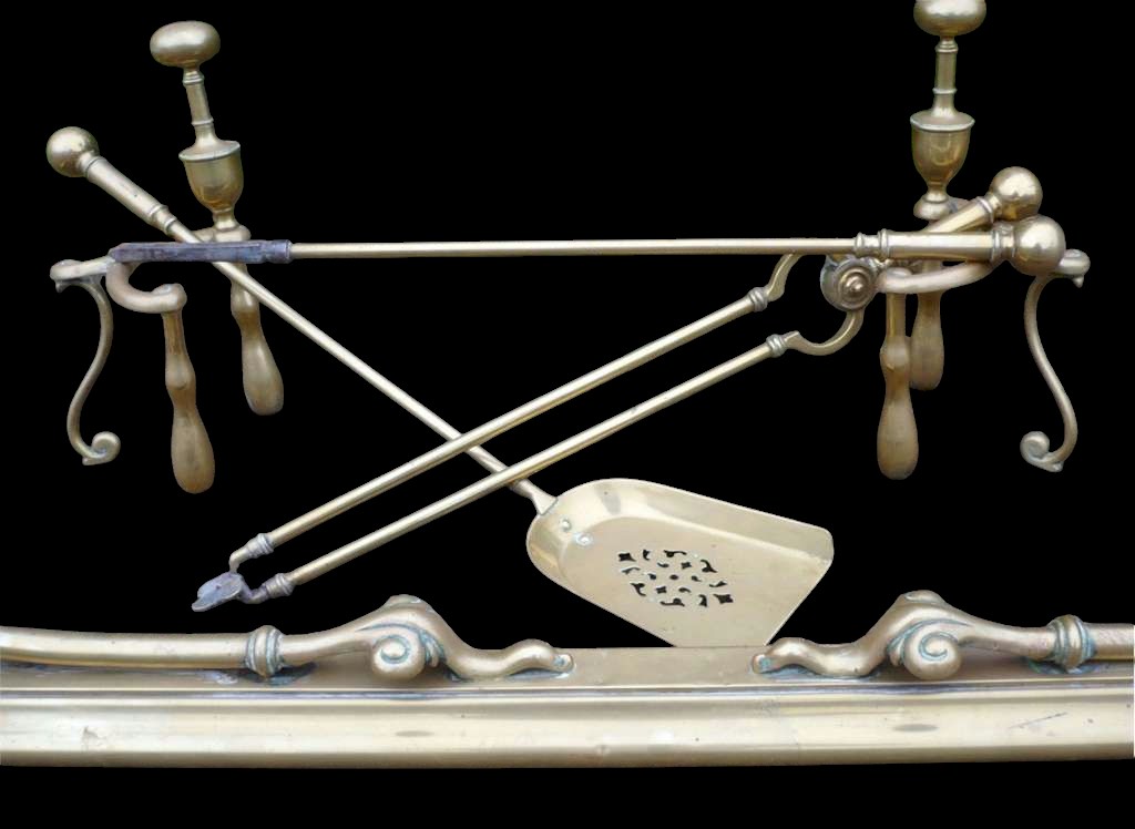 Complete Art Nouveau fireplace set , fender ,firedogs and 3 piece companion